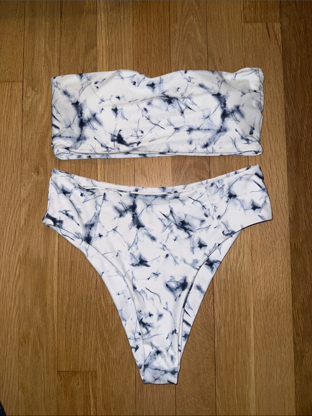 Marbled Navy and White Bandeau Bikini